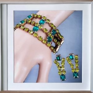 Vintage Bijoux MG Czech Glass Crystal Rhinestone Bracelet and Earring Set